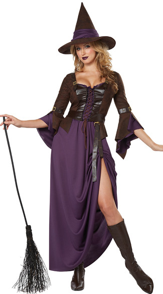 F1787 Adult Purple and Brown Salem Witch Costume